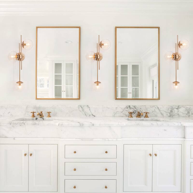 Modern Gold 3-Light Bathroom Vanity Lights Globe Glass Wall Sconces - 30'' L x 5.5'' W x 12'' H