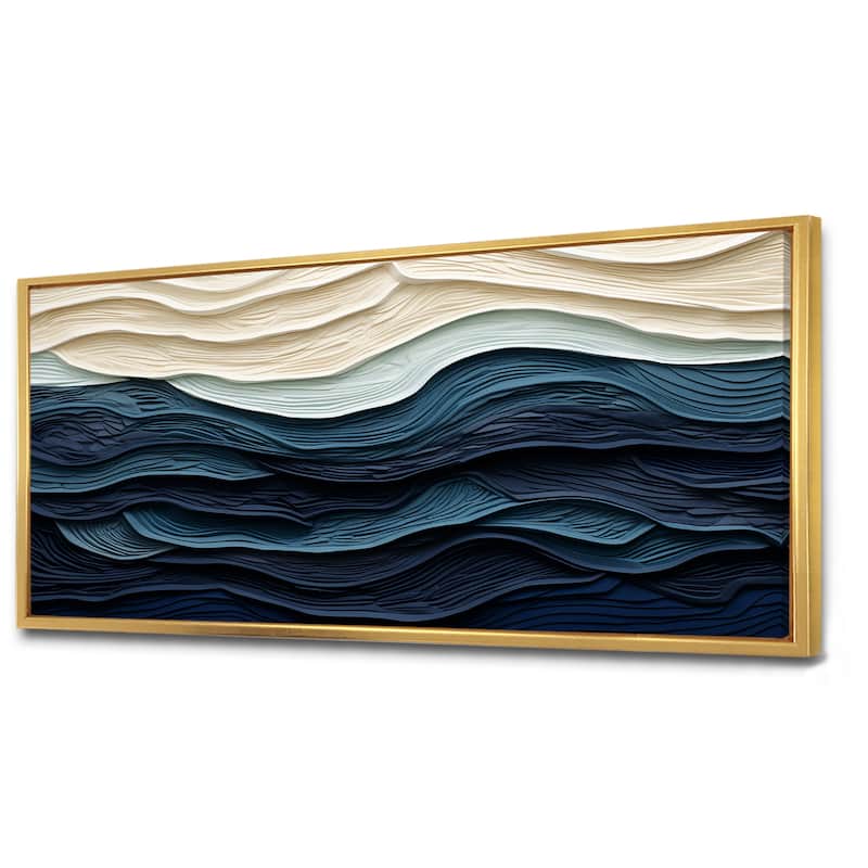 Designart "Blue And White Coastal Wave S Edge" Coastal Minimalism Blue Wall Decor Coastal Living Room Framed Canvas Art