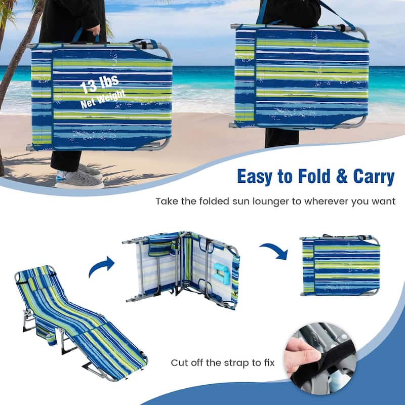 Gymax 2 PCS Folding Chaise Lounge Chair Sunbathing Recliner w/