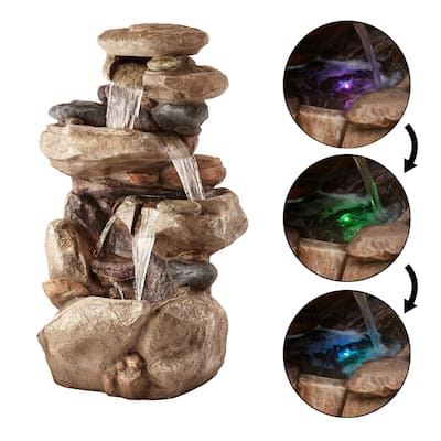 Rock Fountain w/ Color LED & Remote, 40" Tall, Brown