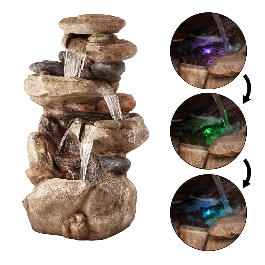 Rock Fountain w/ Color LED & Remote, 40" Tall, Brown