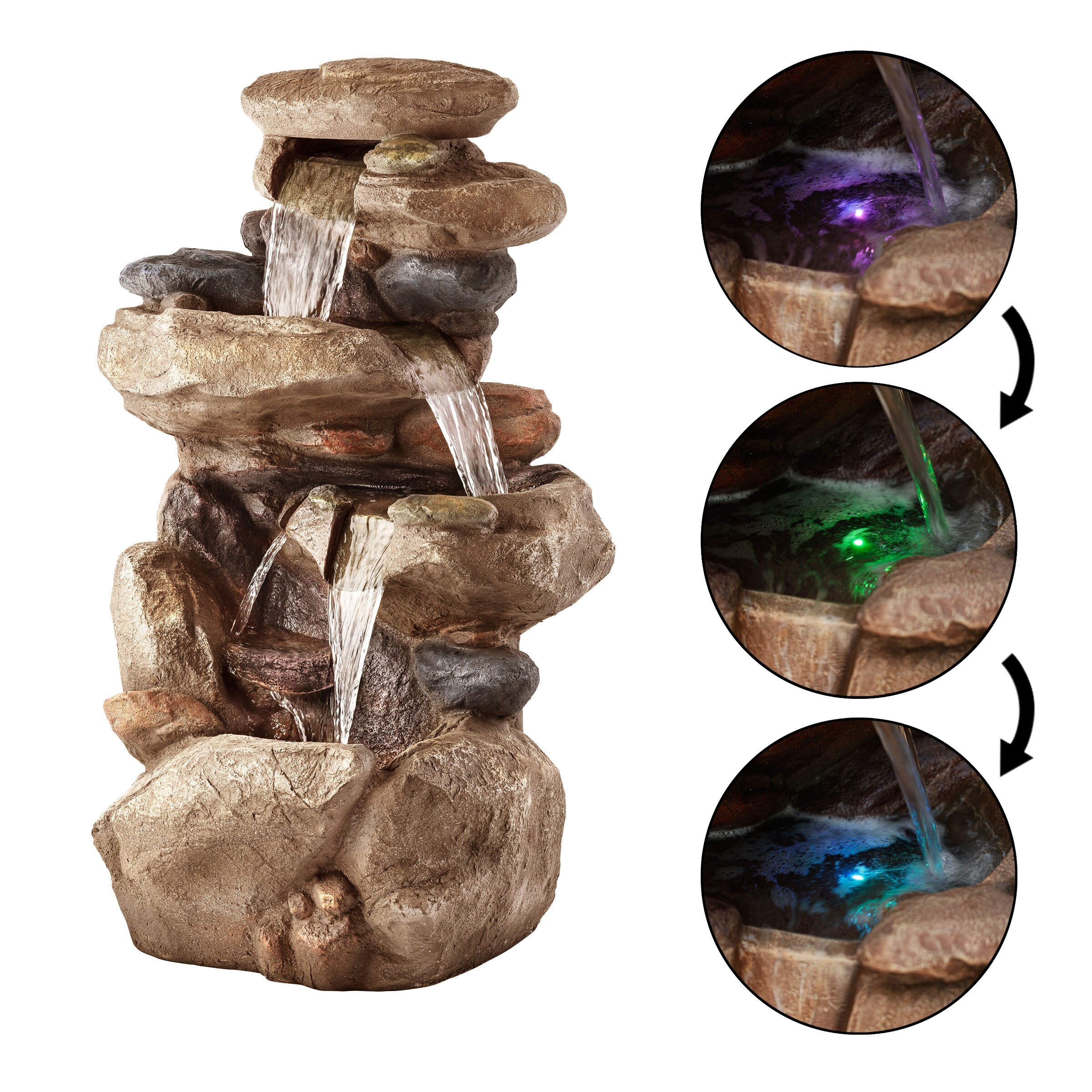 Rock Fountain w/ Color LED & Remote, 40" Tall, Brown