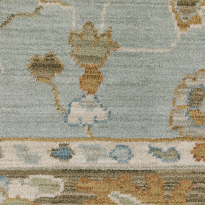 Meadow Bordered Traditional Teal/ Rust Area Rug
