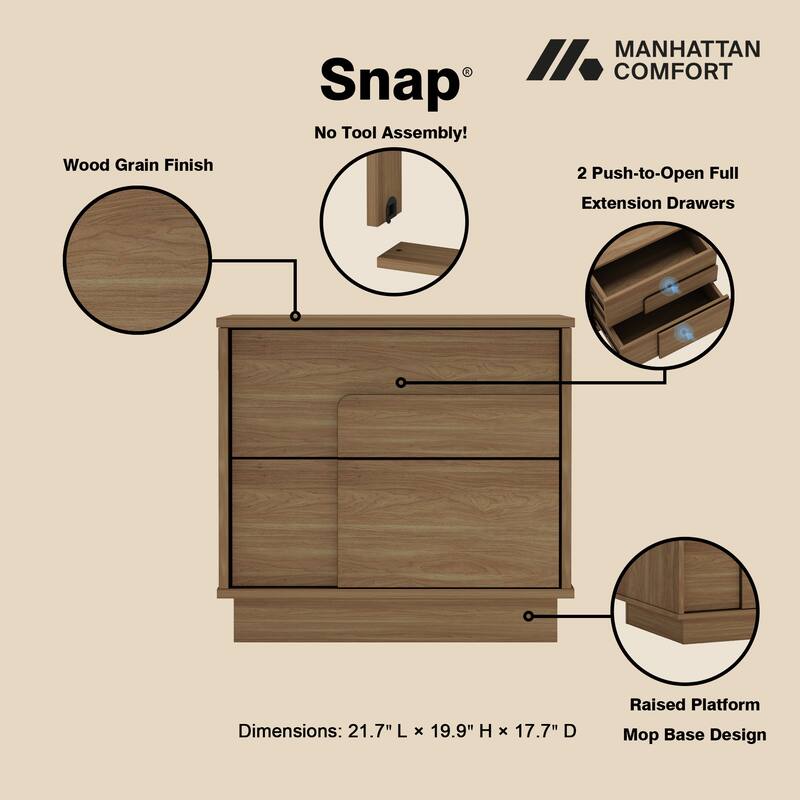 Manhattan Comfort Modern Horizon 2 Drawer Nightstand Set of 2