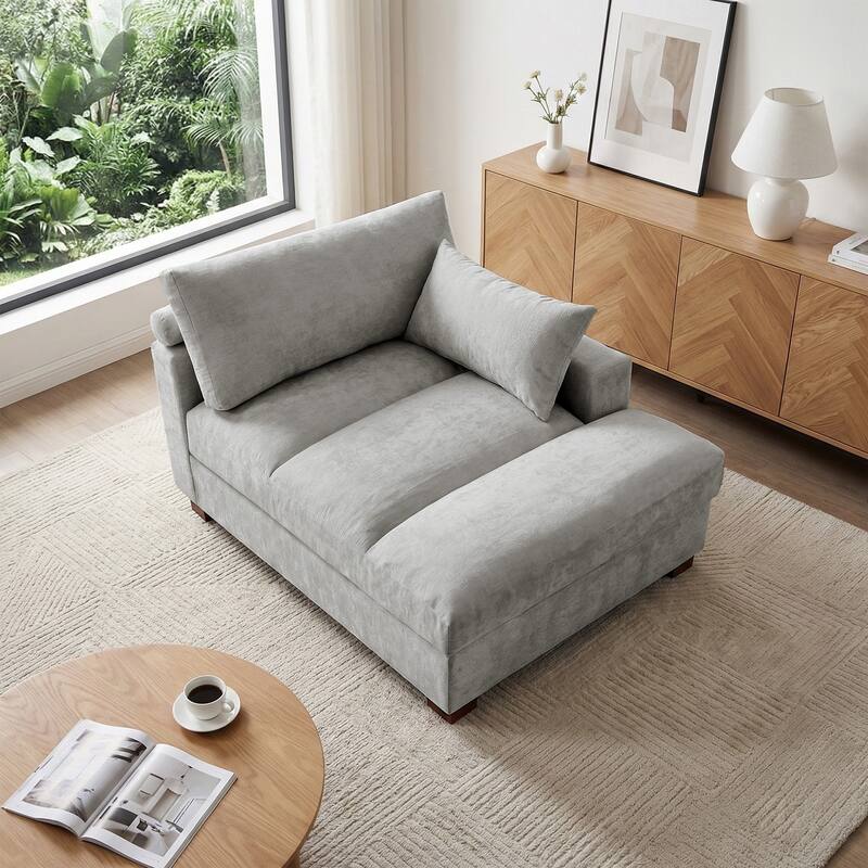 Mid-Century Chenille Adjustable Headrest Chaise Lounge Sofa