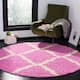 SAFAVIEH Dallas Shag Giusy Trellis 1.5-inch Thick Rug - 6' x 6' Round - Pink/Ivory
