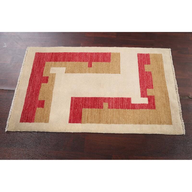 Contemporary Geometric Gabbeh Kashkoli Oriental Area Rug Wool Handmade - 2'7" x 4'4"