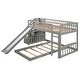 preview thumbnail 5 of 11, Stairway Twin over Twin Bunk Bed with Two Drawers, Slide, and Convertible Ladder, Gray