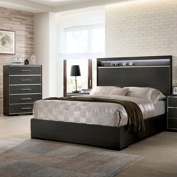 slide 2 of 7, Furniture of America Kastela Contemporary Grey 2-Piece Panel Bed and Chest Set with LED King