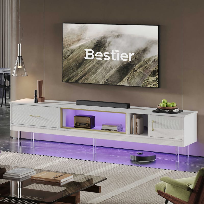 High Gloss LED TV Stands Modern Entertainment Center for 85" TV with Drawer - 80 inches
