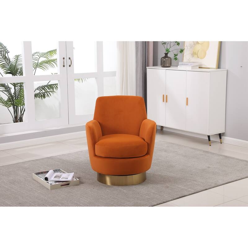 Swivel Accent Chairs Armchair for Living Room, Reading Chairs , Round Barrel Chairs with Gold Stainless Steel Base