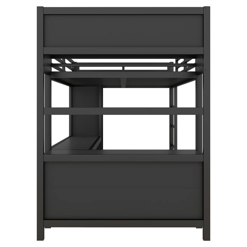 Full Size Metal Loft Bed with Wardrobe and L-shaped Desk, Storage Cubes and Shelves