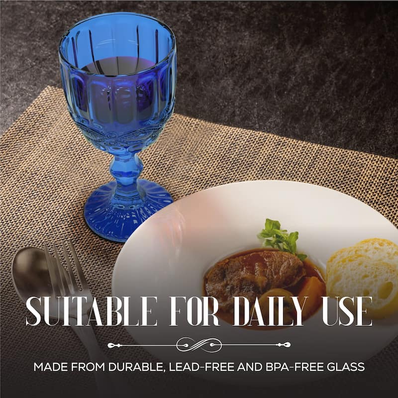 Elle Decor Set of 6 Colored Vintage Wine Glasses - 8.4 oz.