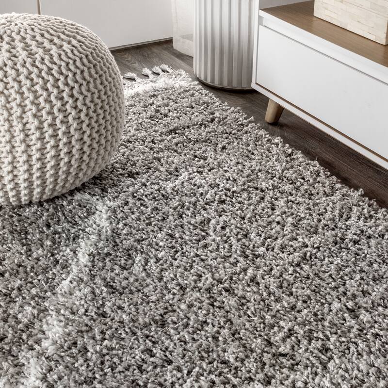 JONATHAN Y Modern Shag Plush Tassel Moroccan Tribal Geometric Trellis Area Rug