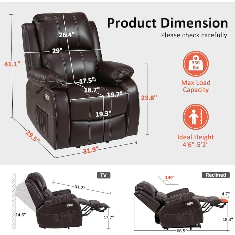 MCombo Small Sized Power Lift Recliner Chair with Massage and Heat, USB Ports, Faux Leather 7409