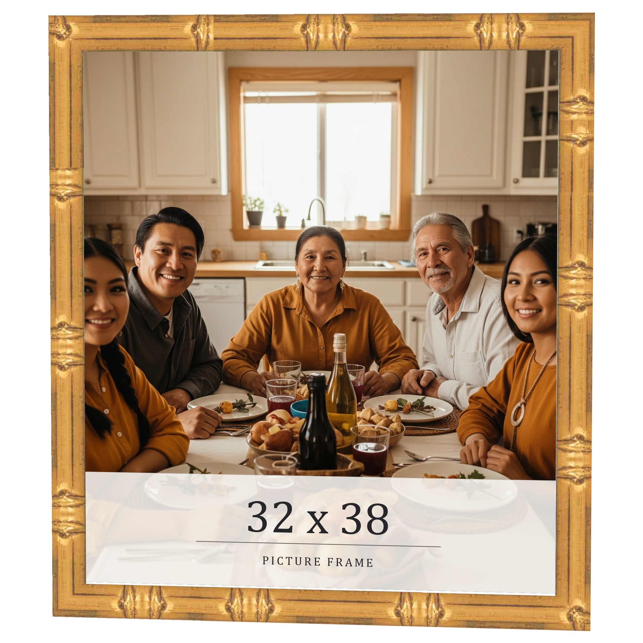 32x38 Frame Gold Bamboo Solid Wood Picture Frame | 1 Inch Moulding