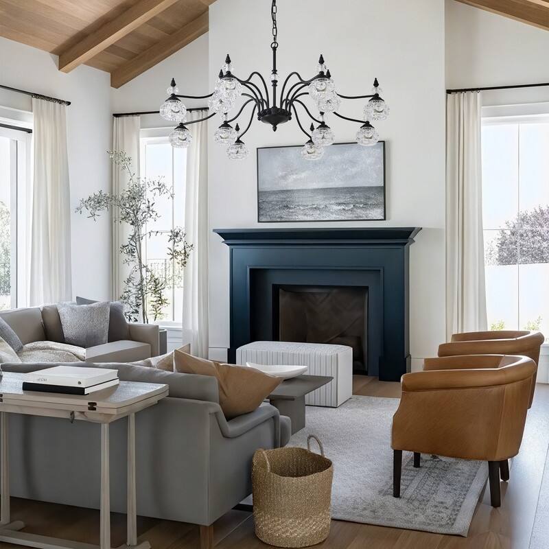 Modern Crystal Chandelier with Crystal Glass Shade Black Farmhouse Chandelier for Kitchen Island