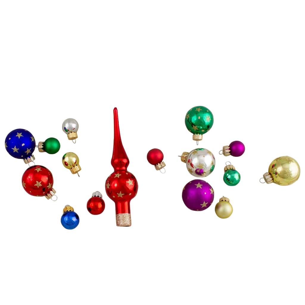 Set of 16 Assorted Sizes Multi-Color Glass Hanging Christmas Decors