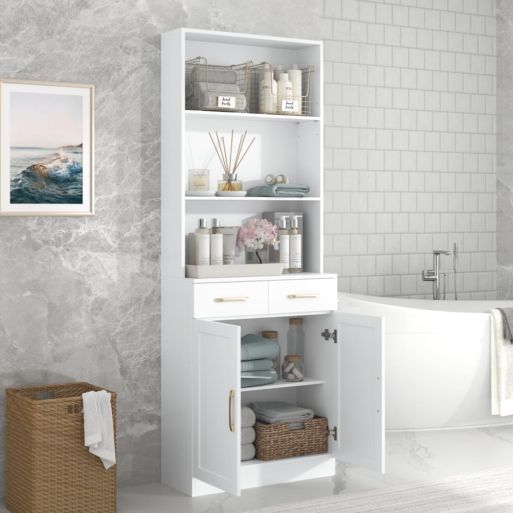 Freestanding Tall Storage Cabinet with Drawers, 3-layer Open Shelves and Adjustable Shelf for Bathroom Kitchen Office Livingroom