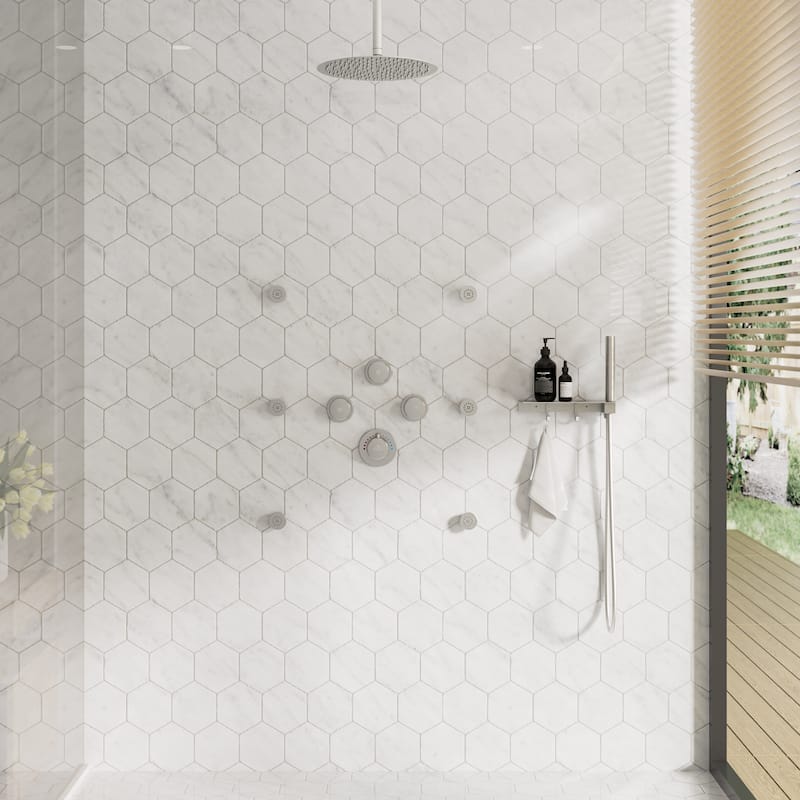 CASAINC Thermostatic 12 inch Rainfall Showerhead with Handheld Spray & 6 Body Jets Set(Can All Run Together) Rain Shower System