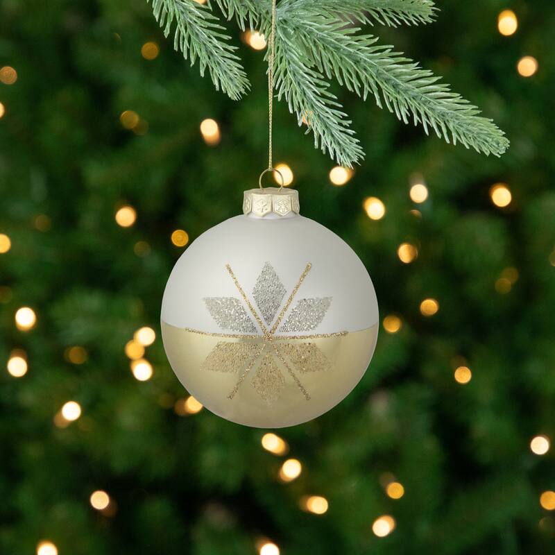 Glittered Snowflake Glass Christmas Ball Ornament - 4" - Gold