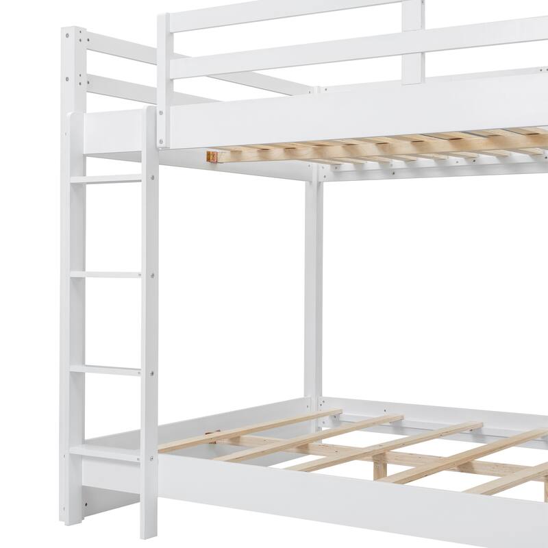 GDFStudio - Solid Wood Queen Bunk Bed with Ladder and Guardrails