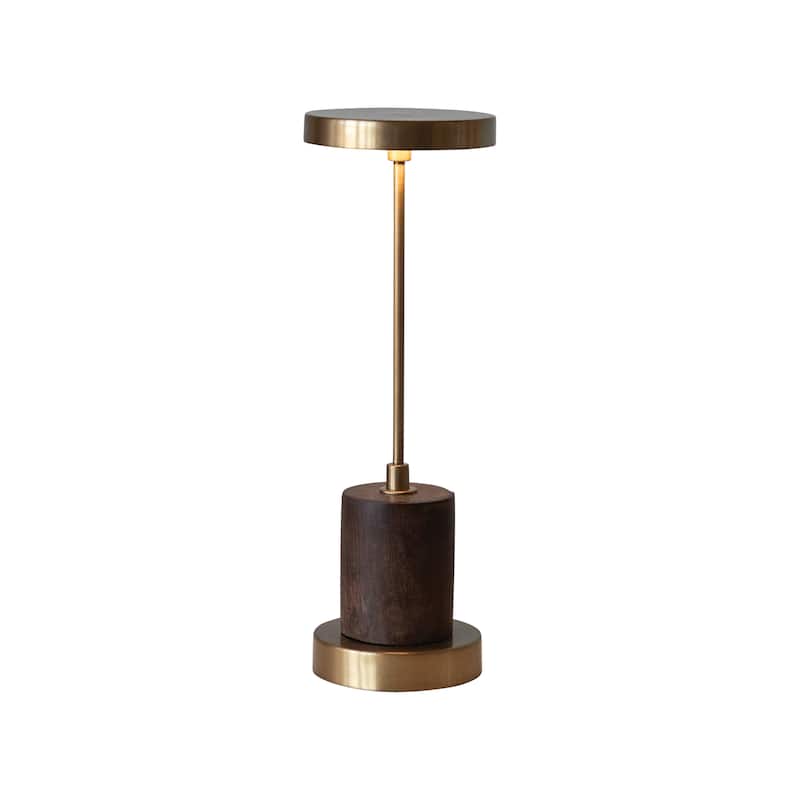 Metal and Mango Wood LED Table Lamp with Touch Sensor - 4.0"L x 4.0"W x 11.5"H