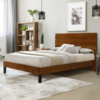 Full Pinewood Bed with Mid-Century Three-Piece Headboard