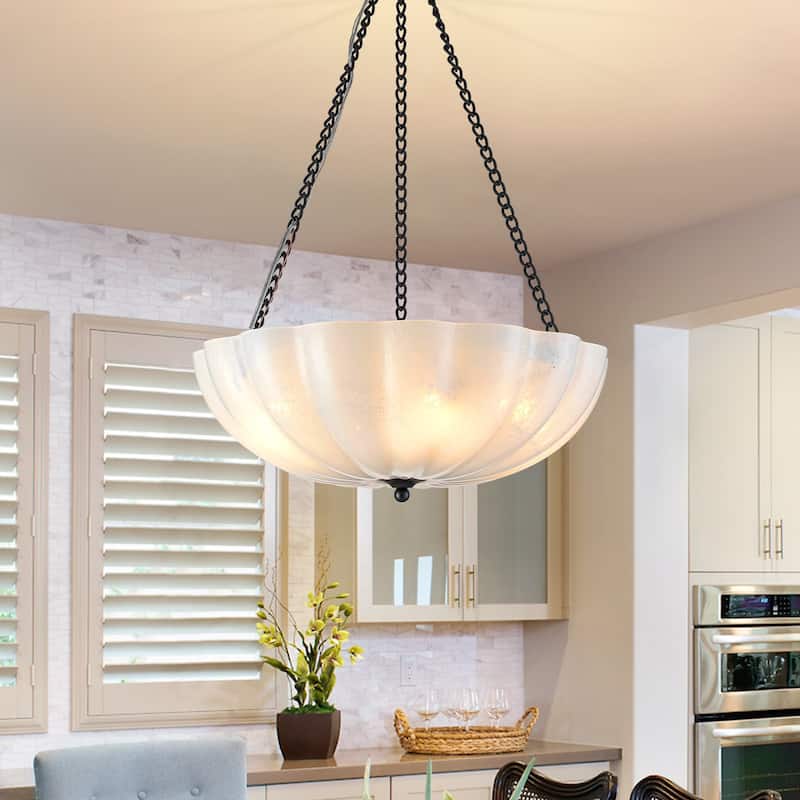 Elegant Gold and Glass Chandelier 3-Light Pendant Light Fixture with Frosted Dome Design - Black