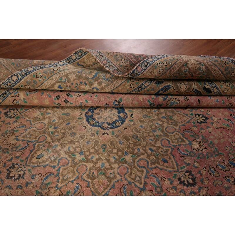 Distressed Mashad Persian Vintage Area Rug Hand-Knotted Wool Carpet - 9'7" x 12'7"