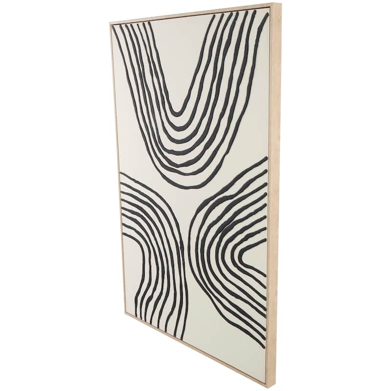 Black Wooden Wavy Line Abstract Framed Wall Art with Black Wooden Frame