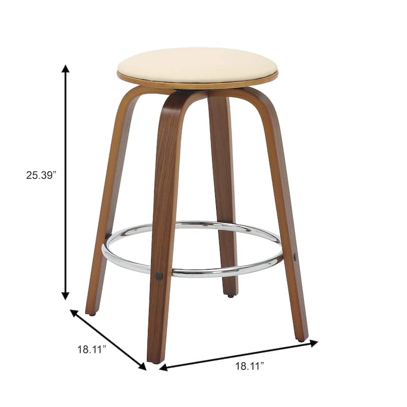Leather Counter Stool Swivel Round Seat Poplar Wood Frame Iron Foot Rest