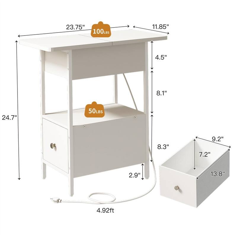 End Table with Charging Station - 23.75"D x 11.85"W x 24.7"H