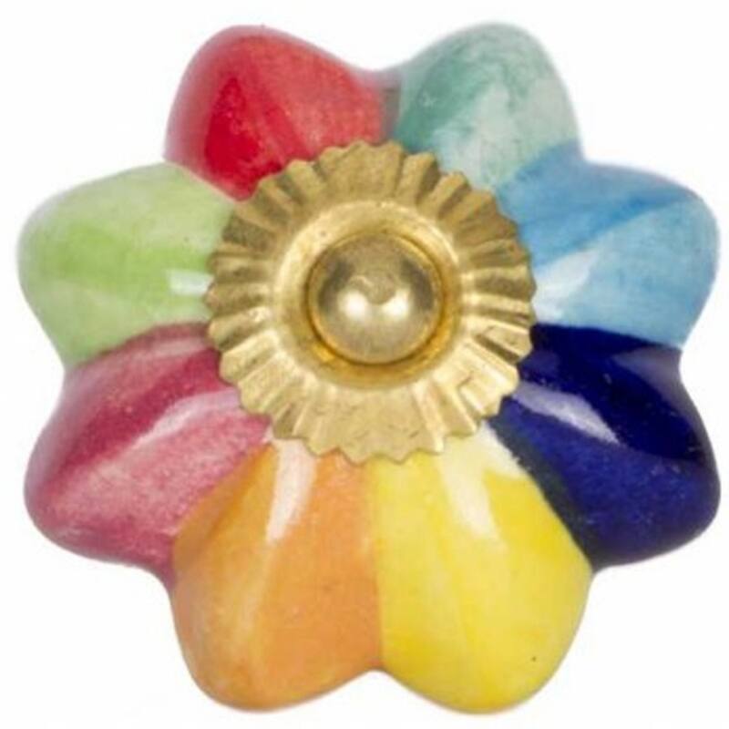 Set of 12 Multi-Color Ceramic Cabinet Knobs with Gold Finish and Screws Included for Doors Drawers Furniture