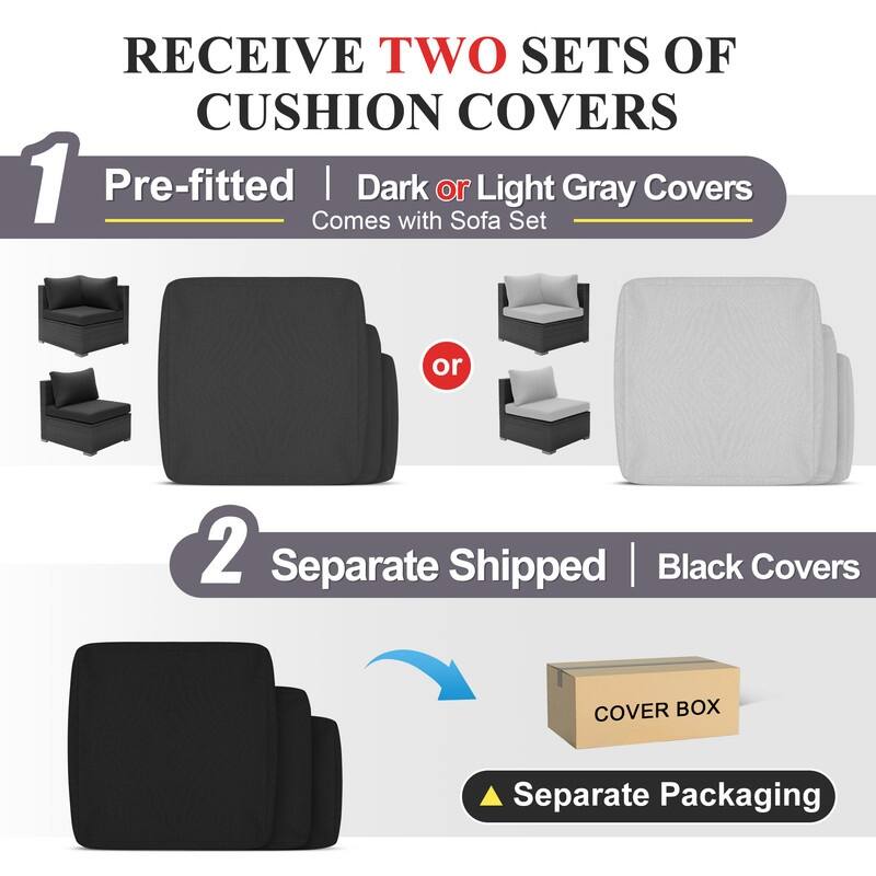 FINCATI Outdoor Furniture Wicker Sectional Patio Conversation Sofa Set with 43″ Fire Pit Table