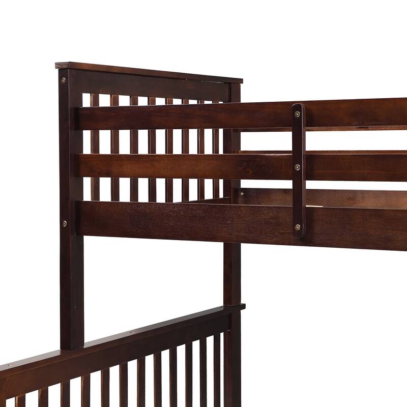 Space-Saving Twin Over Full Bunk Bed with Storage Drawers, Ladder & Safety Rails - Solid Wood