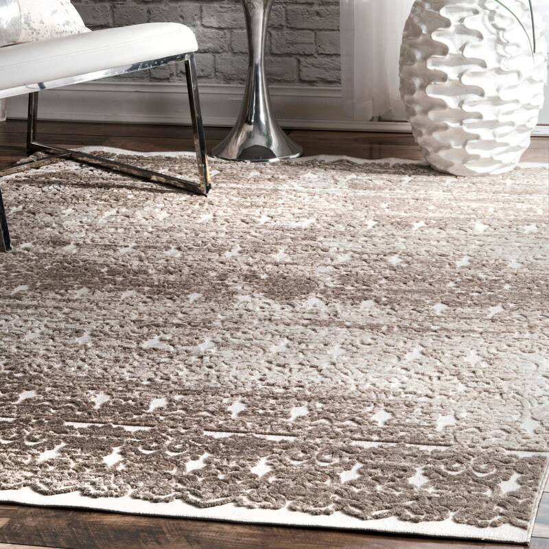 Nuloom Beige Traditional Victorian Glam Fading Liza Damask Royal Print Area Rug