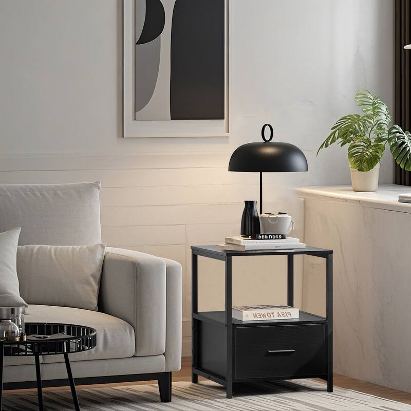 VECELO Nightstand Set of 1/2, Modern Square Side End Table, Living Room, Study Metal Frame