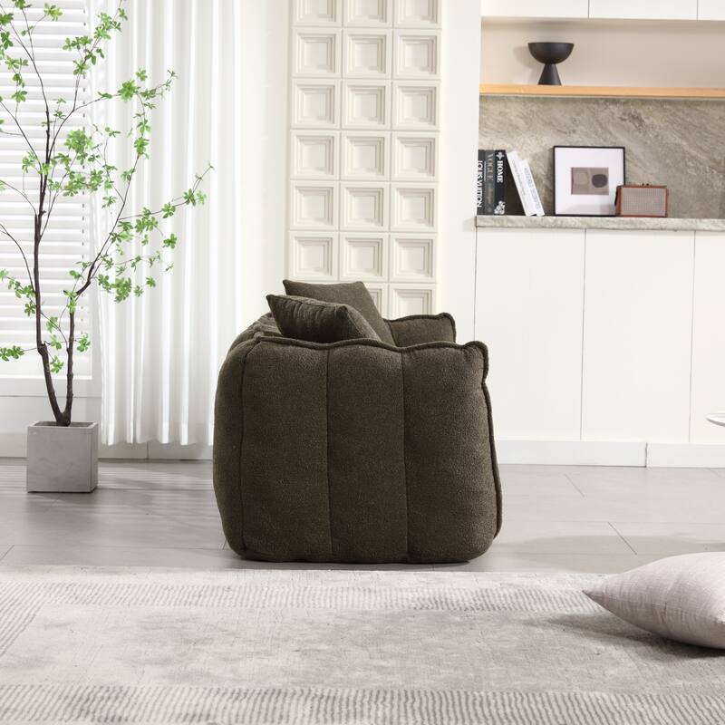 2-Seater Chenille Bean Bag Loveseat, Soft Square Recliner Sofa with High-Resilience Foam, Armrests & 2 Pillows