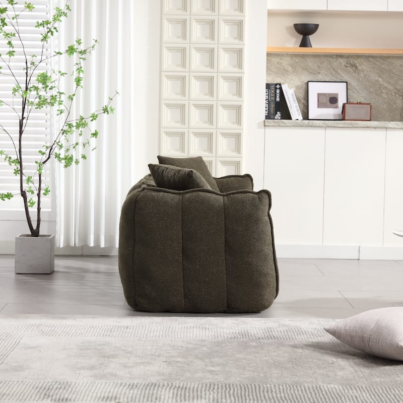 Chenille Bean Bag Sofa w2 Pillows Upholstered Loveseat, Deep Seat Sofa for Living Room Sleeper Recliner Sofa Couch