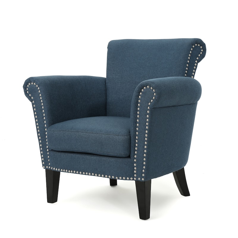 Brice Contemporary Scroll Arm Club Chair with Nailhead Trim by Christopher Knight Home