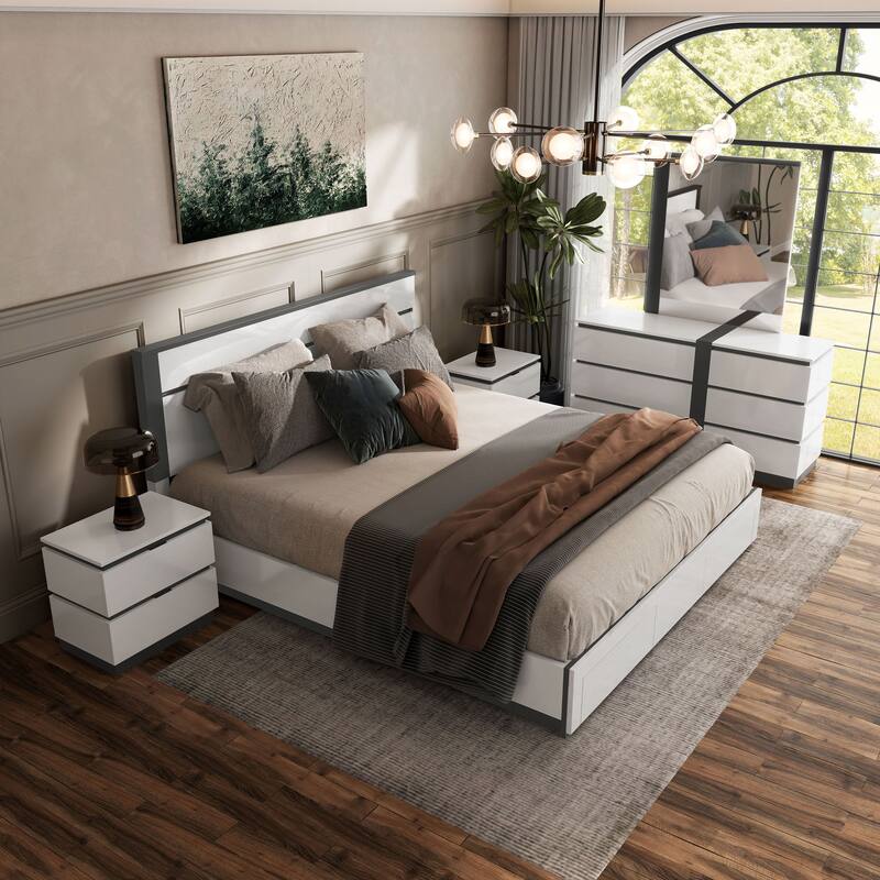 Conjira Modern White Wood 5-Piece Storage Platform Bedroom Set with USBs by Furniture of America - White