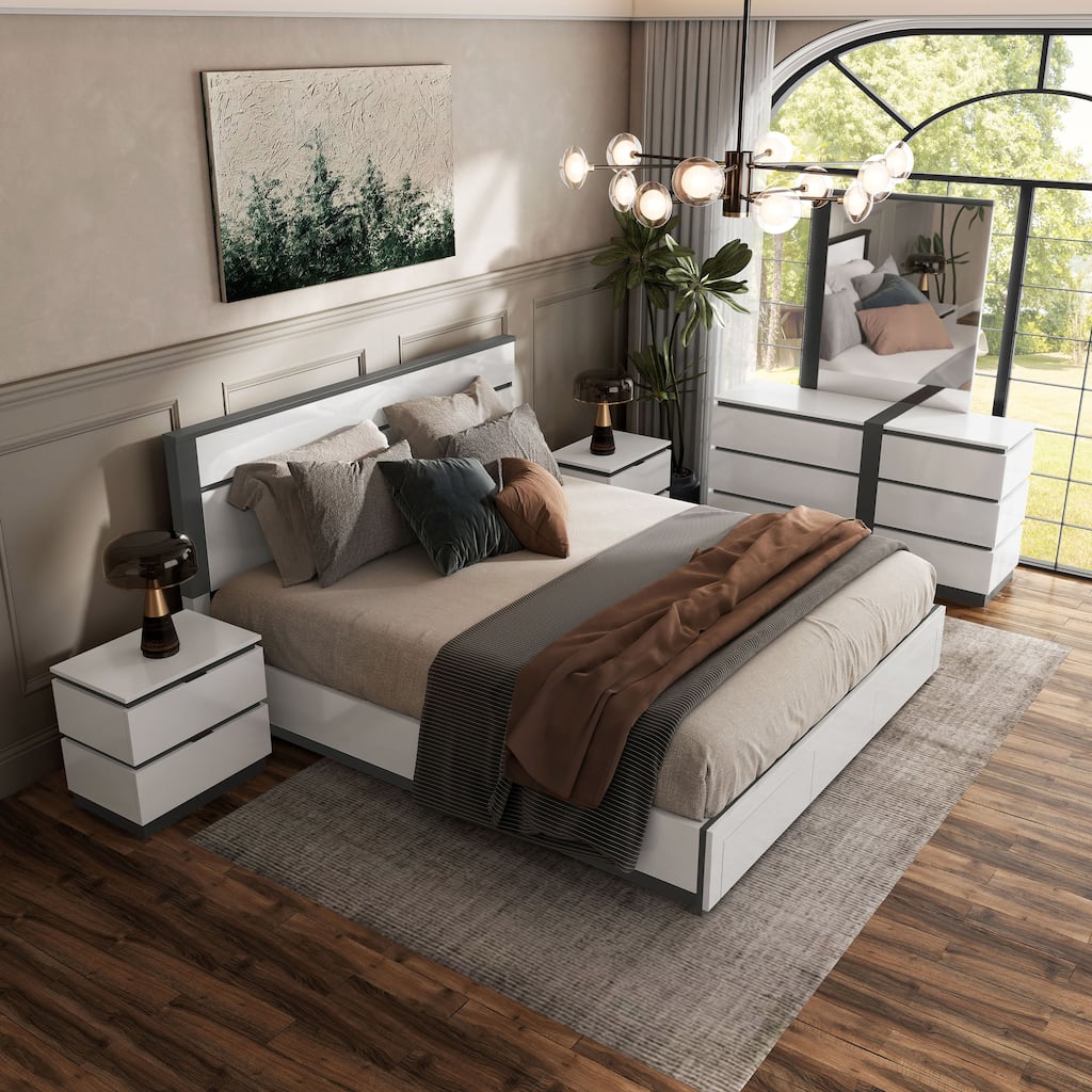 Conjira Modern White Wood 5-Piece Storage Platform Bedroom Set with USBs by Furniture of America