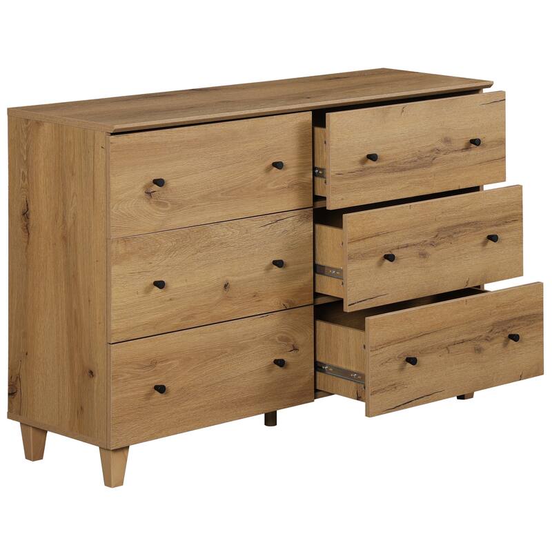 Wood Dresser with 6 Drawers for Bedroom, Closet, Nursery