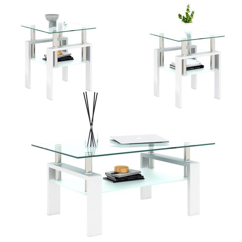 Modern Tempered Glass Tea Table Coffee Table End Table - N/A