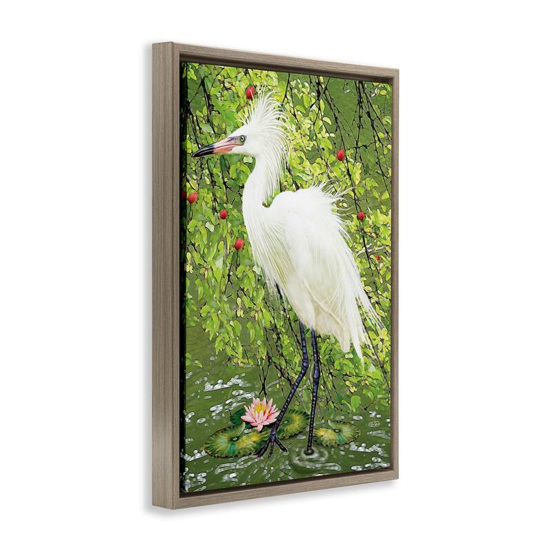 Stupell Sophisticated Heron in Pond Shore Framed Floater Canvas Wall Art Design By Rosiland Solomon