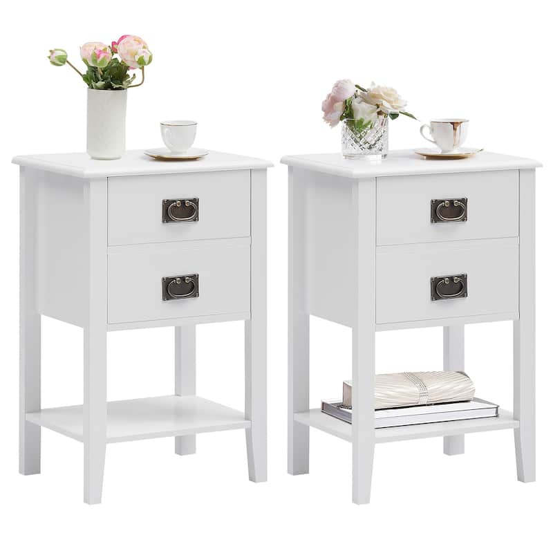 VECELO Modern Nightstands with 2-Drawers and Storage Shelf (Set of 2)