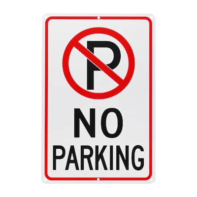NO PARKING Sign with P Aluminum,Red Letter on White Background