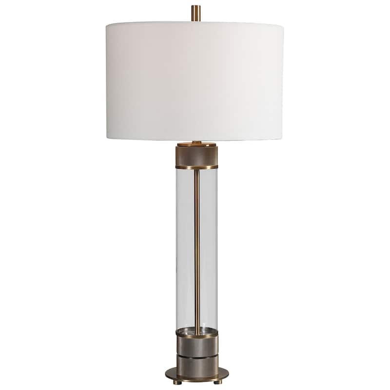 Clear Glass Base Table Lamp with White Drum Shade - 34.5" - Clear