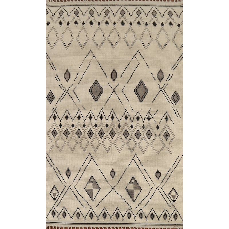 Geometric Moroccan Rug Hand-Knotted Bedroom Wool Carpet - 6'0"x 9'9"